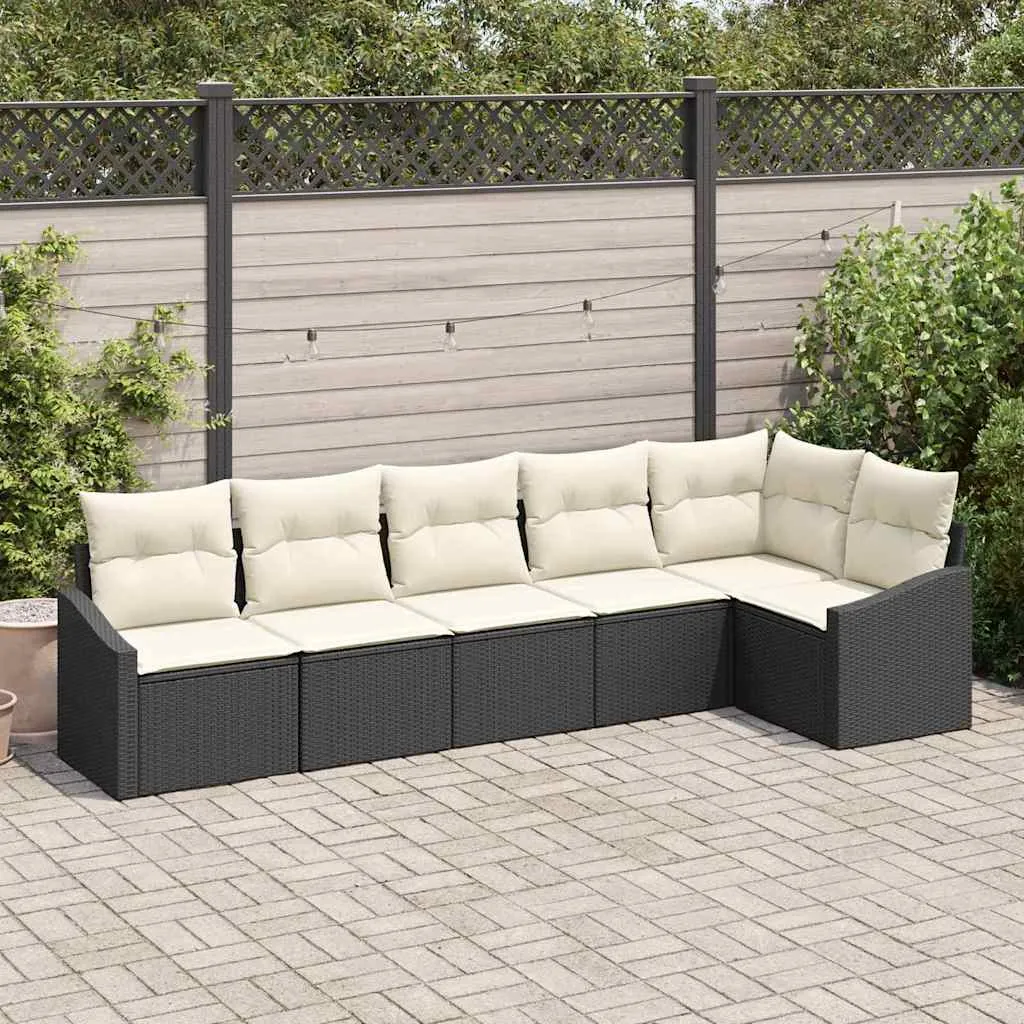 Sodo Sofų Rinkinys su pagalve 6 pcs Juoda ir Balta poliratanas