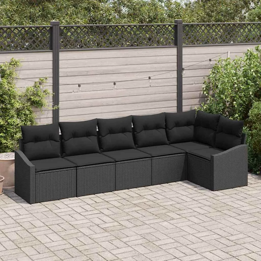 Sodo Sofų Rinkinys su pagalve 6 pcs Juoda poliratanas