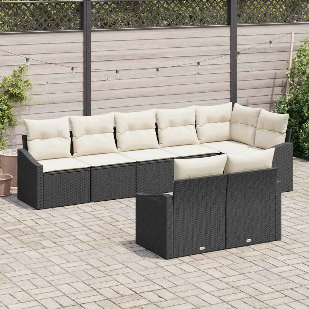 Sodo Sofų Rinkinys su pagalve 8 pcs Juoda ir Balta poliratanas