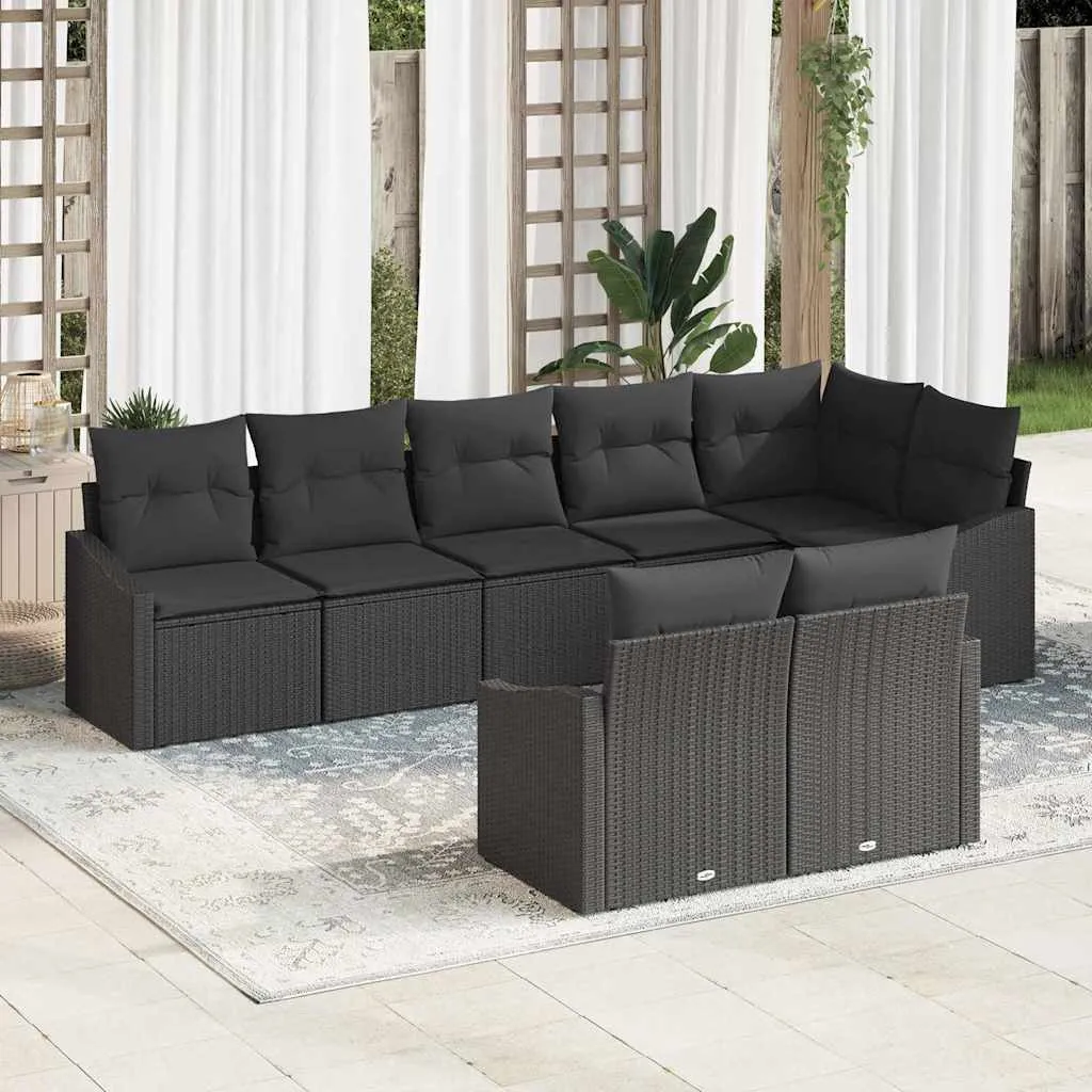 Sodo Sofų Rinkinys su pagalve 8 pcs Juoda poliratanas
