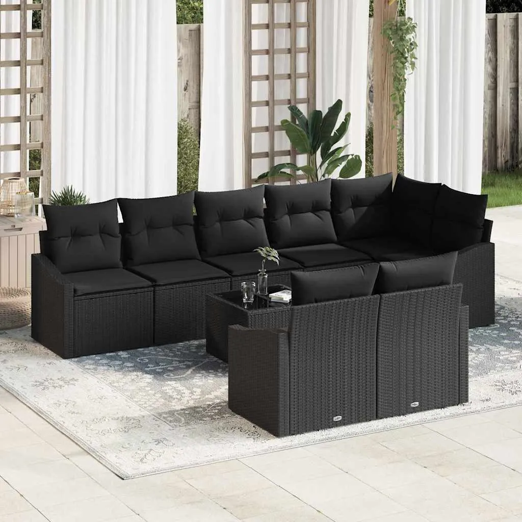 Sodo Sofų Rinkinys su pagalve 9 pcs Juoda poliratanas