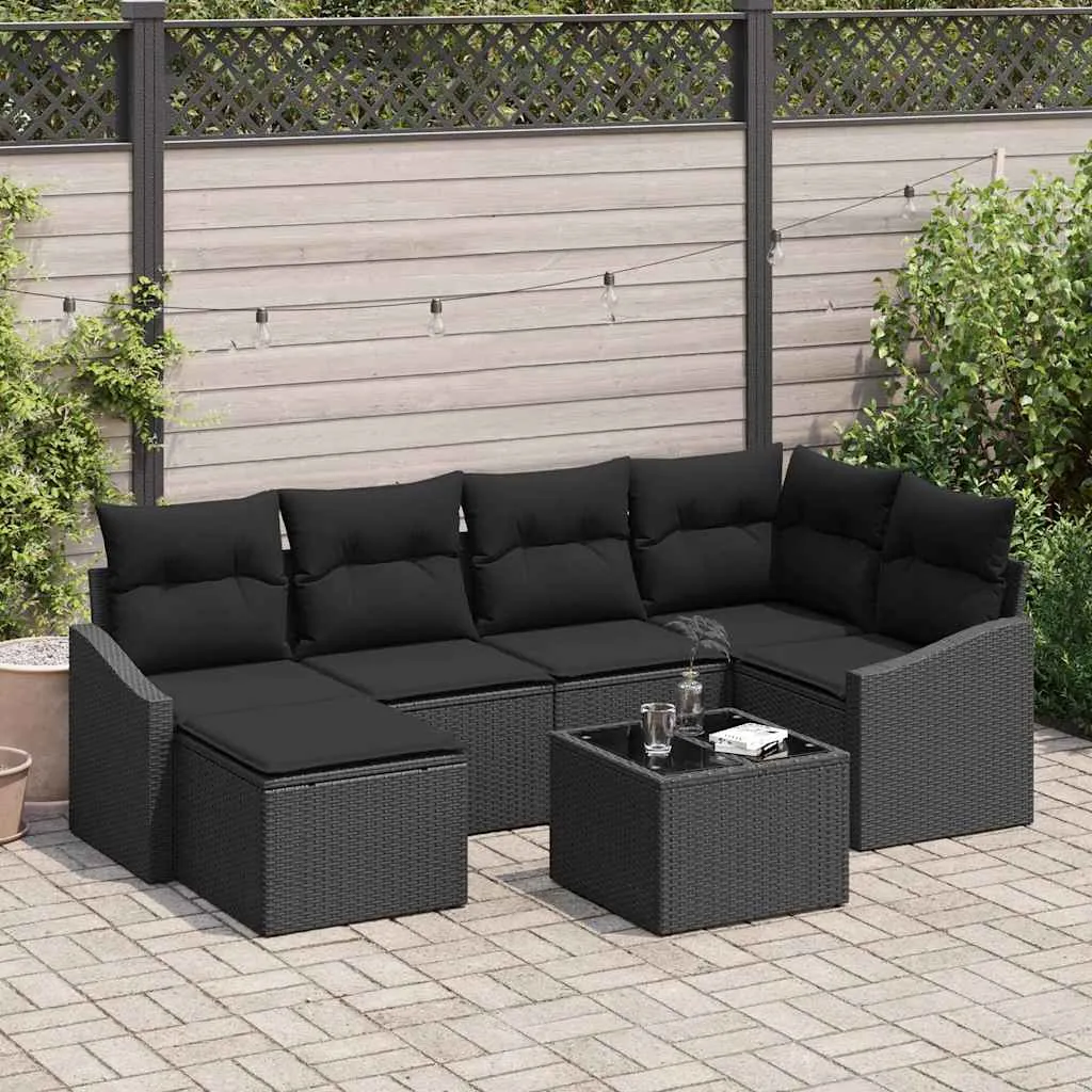 Sodo valgomojo komplektas su pagalve su saugykla 7 pcs Juoda