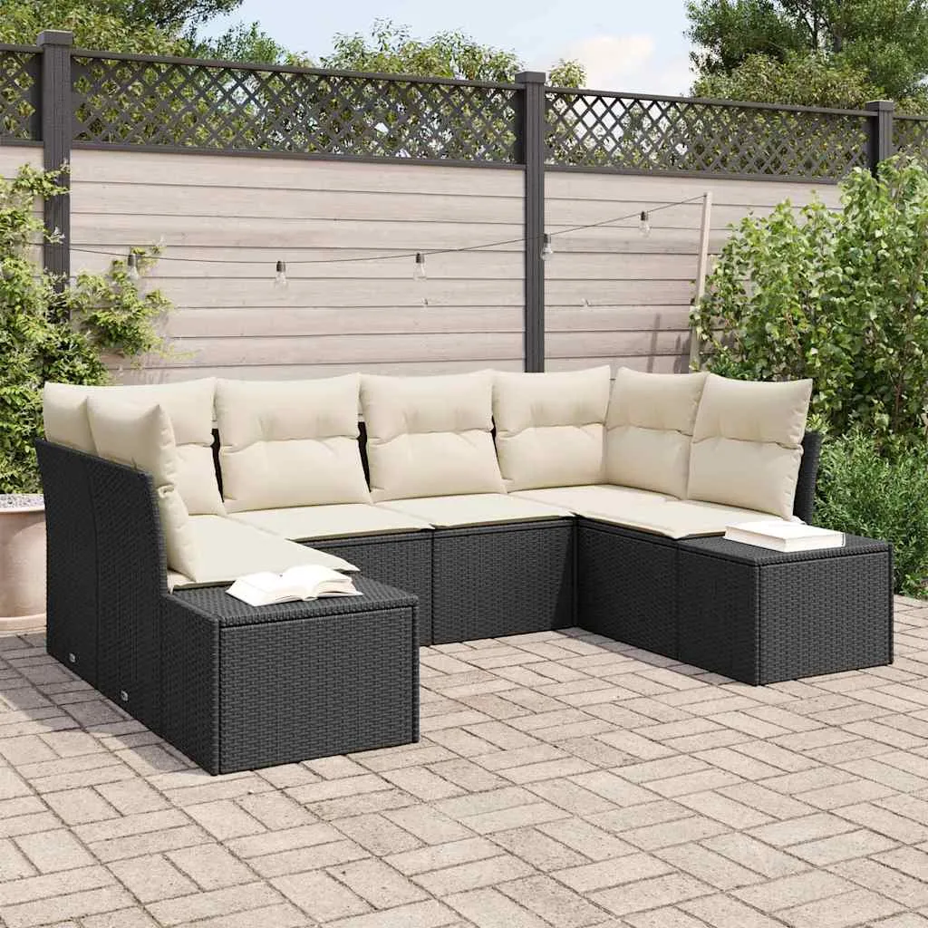 Sodo Sofų Rinkinys 6 pcs Juoda ir kreminė Poli ratanas