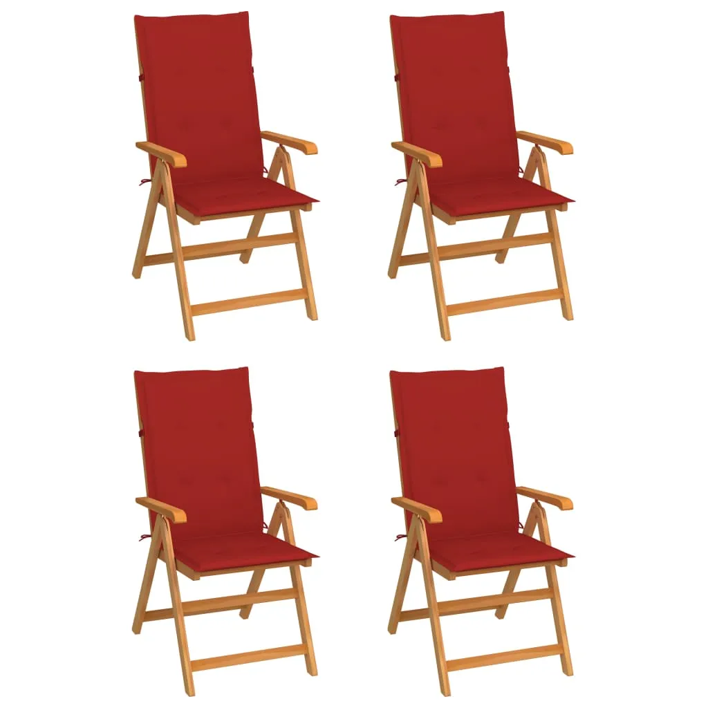 Sodo kėdės su pagalvėlėmis, 4vnt., raudonos, tikmedžio masyvas