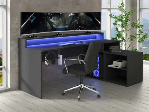 TEZAUR TZRB214B3-Z113 kampinis rašomasis-kompiuterinių žaidimų stalas su LED