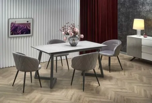 Stalas TIZIANO extension table, Spalva: top - light grey / dark grey, legs - dark grey